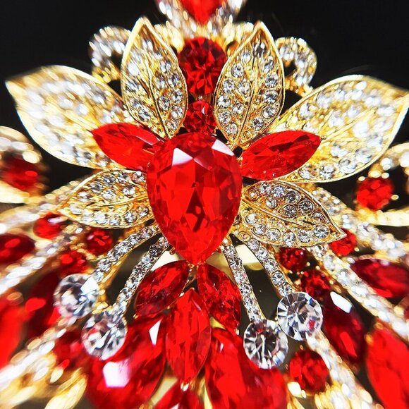 Flower Crystal Crown, Victorian royalty crown, Ruby red tiara, Quinceanera crown main image 5